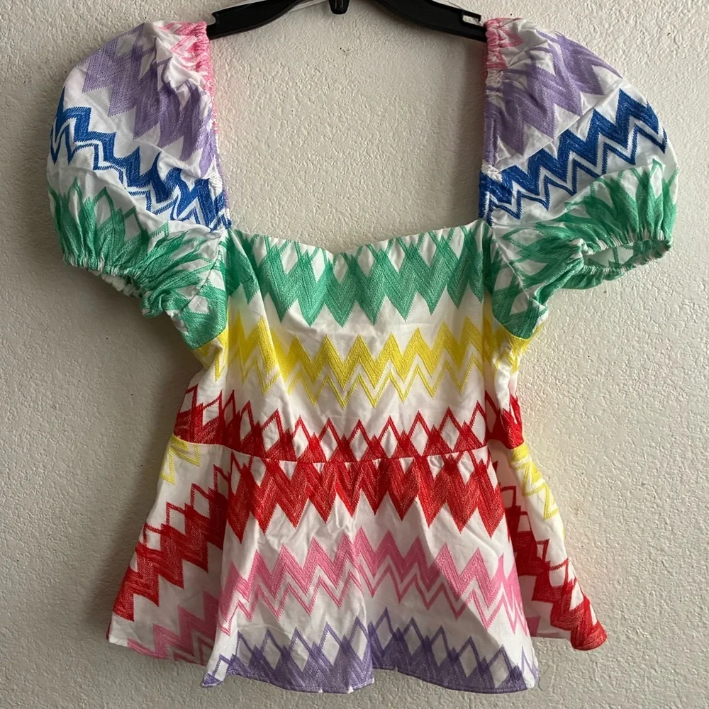 🆕Yumi Kim Anthropologie Embroidered Eliza Top Rainbow Cherise Blouse XS🆕